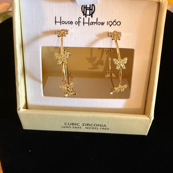 House of Harlow 1960 Jewelry - House of Harlow 1960 Gold Butterfly Hoop Earrings